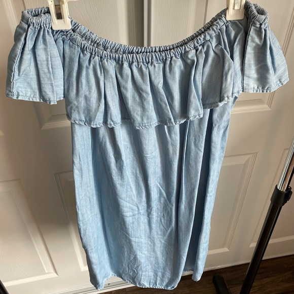 Off the shoulder denim look dress. - Picture 1 of 2